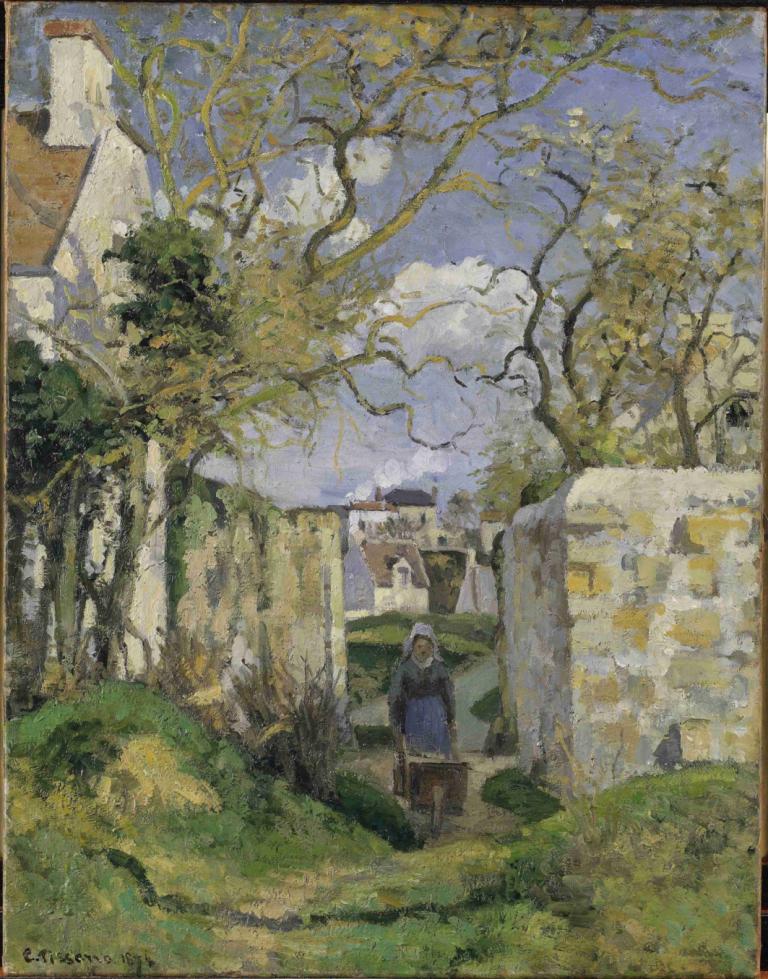 Landscape from Pontoise,来自蓬图瓦兹的风景,Camille Pissarro,卡米耶-毕沙罗,油画,油画, 树, 户外, 独奏, 1个女孩, 传统媒体, 风景, 天空, 草, 云, 常设