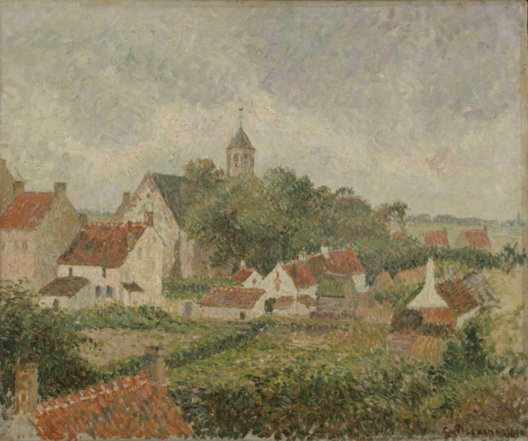 Le village de Knocke,克诺克村,Camille Pissarro,卡米耶-毕沙罗,油画,油画, 没有人类, 风景, 户外, 树, 房子, 建筑, 草, 天空