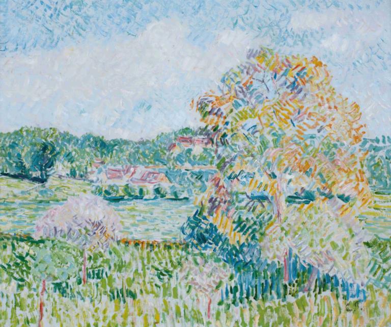 Le Grand Noyer À Eragny, Automne,Camille Pissarro,Oil Painting,Oil Painting, outdoors, no humans