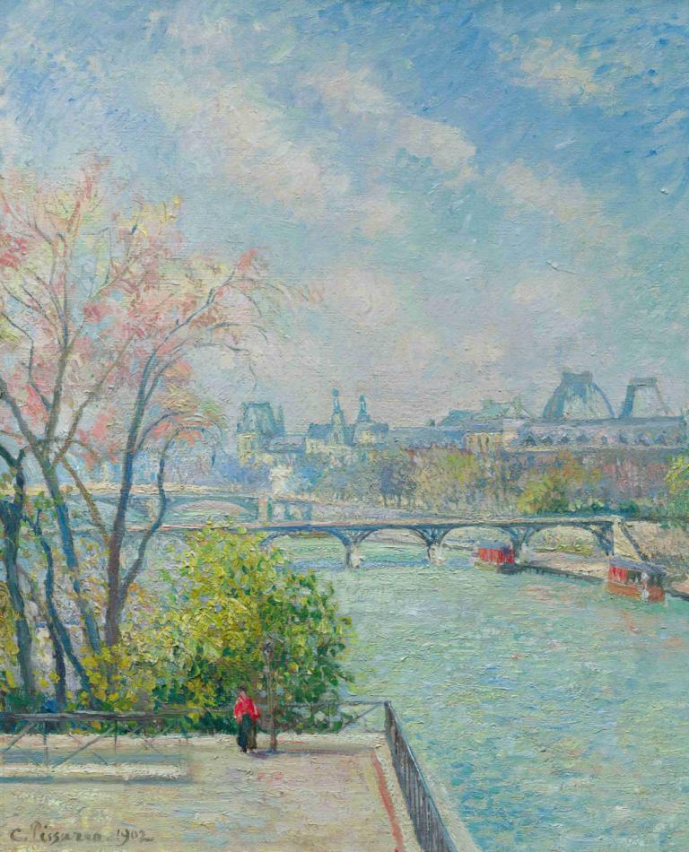 Le Louvre, Matin, Printemps,Camille Pissarro,Oil Painting,Oil Painting, tree, outdoors, scenery