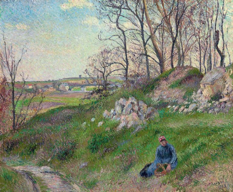 Les carrières du Chou, Pontoise,周采石场，蓬图瓦兹,Camille Pissarro,卡米耶-毕沙罗,油画,油画, 户外, 树, 草, 风景, 传统媒体, 天空, 没有人类, 天, 河