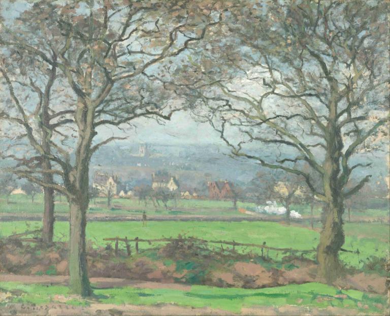 Near Sydenham Hill,Camille Pissarro,Oil Painting,Oil Painting, tree, scenery, outdoors, no humans, grass