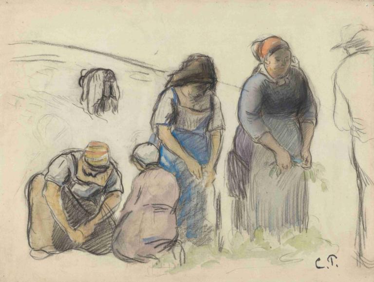 Pea Harvesters (recto),Culegători de mazăre (recto),Camille Pissarro,Schiță de culoare,Schiță de culoare