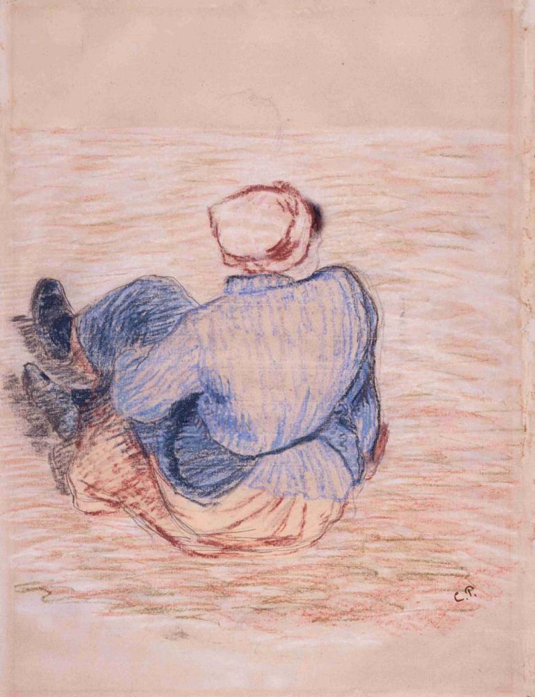 Peasant Girl Seated on the Ground,Yere Oturmuş Köylü Kız,Camille Pissarro,Yağlı boya,Yağlı boya, solo