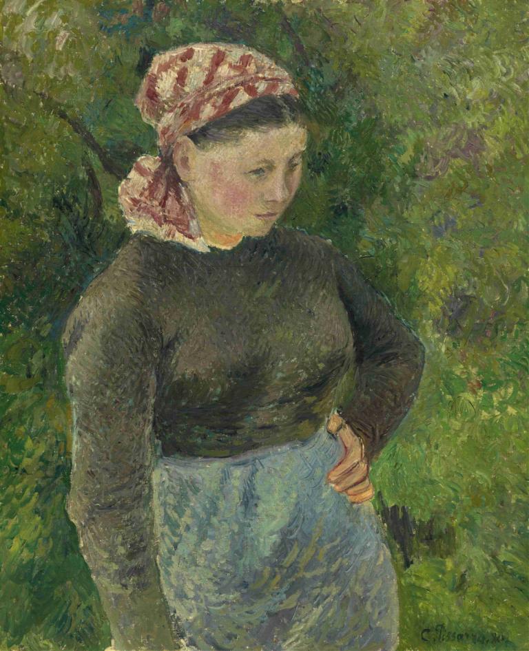 Peasant Woman,Köylü Kadın,Camille Pissarro,Yağlı boya,Yağlı boya, solo, el kalçada, 1kız, gömlek