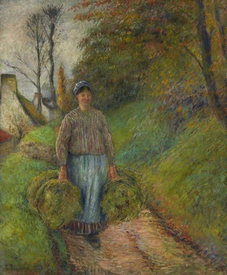 Peasant Woman Carrying Two Bundles of Hay,İki Demet Saman Taşıyan Köylü Kadın,Camille Pissarro,Yağlı boya