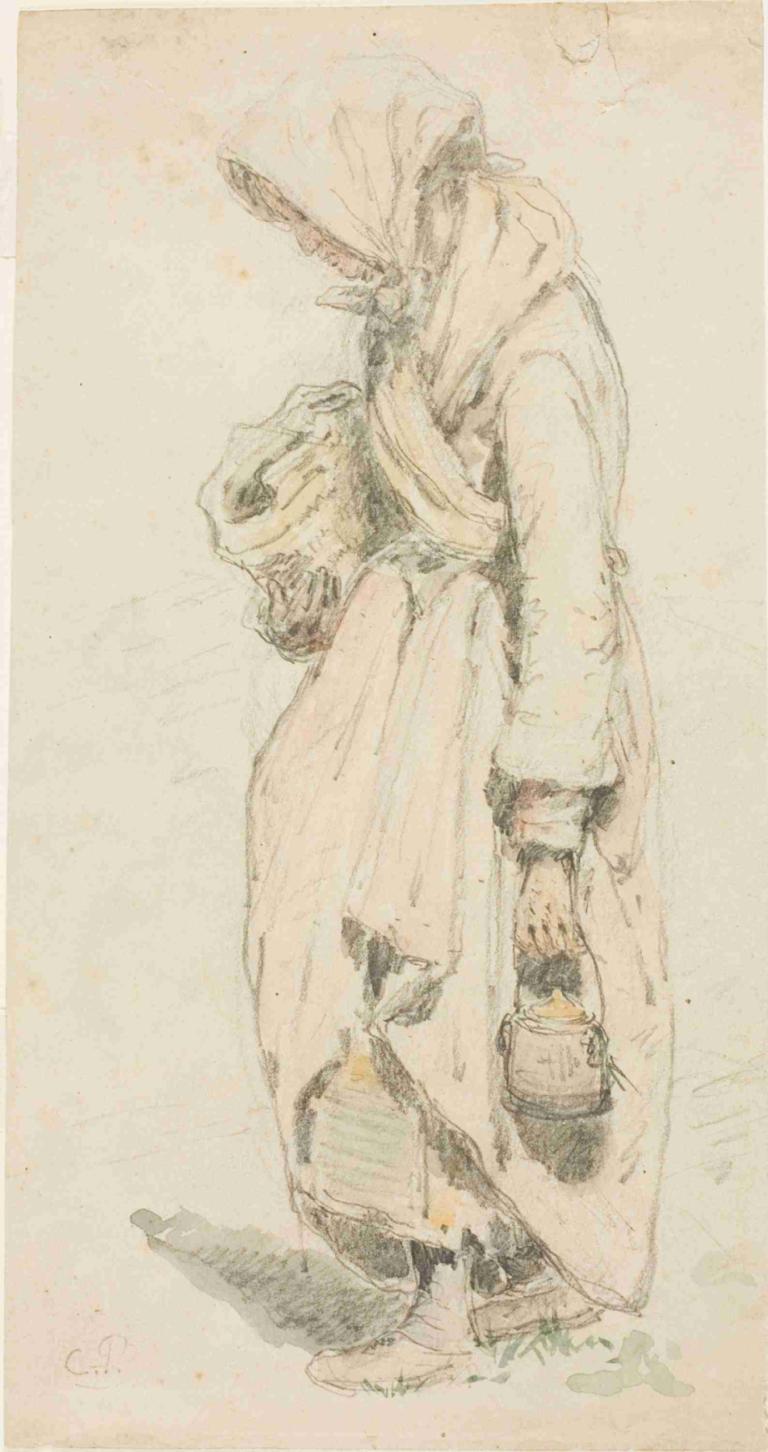 Peasant Woman,Köylü Kadın,Camille Pissarro,Taslak,Taslak, solo, erkek odak, 1 oğlan, tutma, ayakta