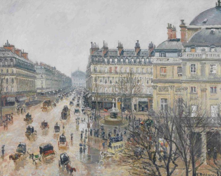 Place du Théâtre Français, Paris; Rain,Place du Théâtre Français, Paris; Yağmur,Camille Pissarro,Yağlı boya