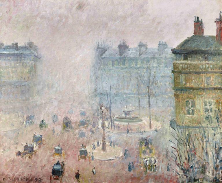 Place du Theatre Francais,Fog Effect,Place du Theatre Francais,Sis Etkisi,Camille Pissarro,Yağlı boya