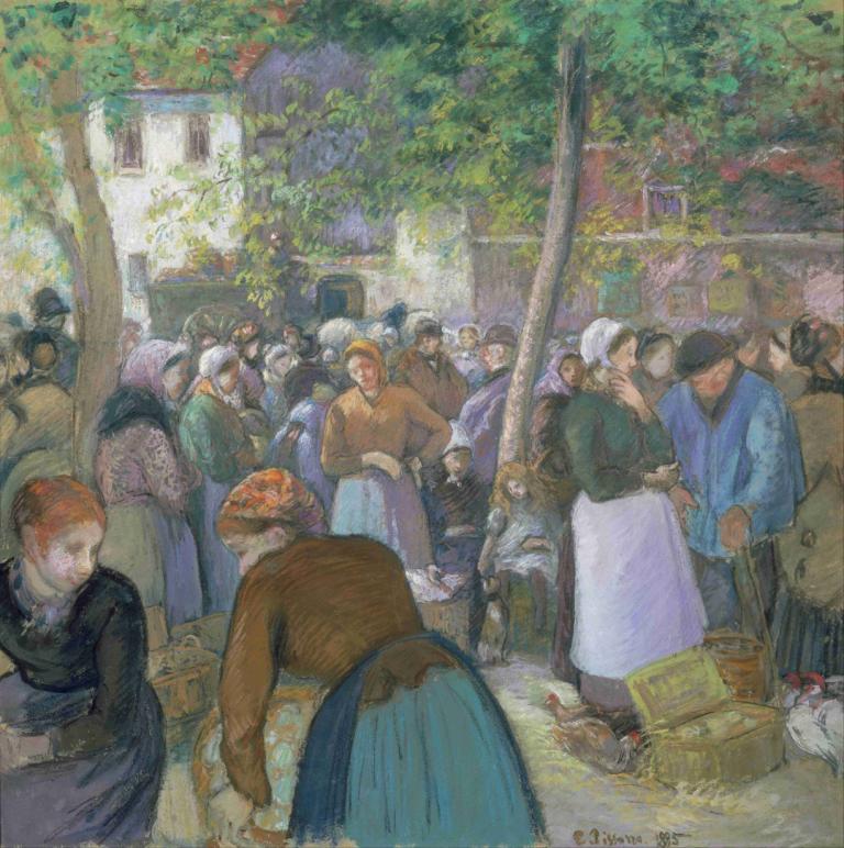 Poultry Market at Gisors,Fjäderfämarknaden i Gisors,Camille Pissarro,Oljemålning,Oljemålning, flera tjejer