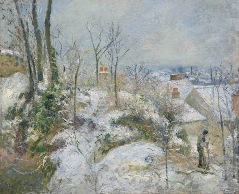 Rabbit Warren at Pontoise, Snow,Kanin Warren vid Pontoise, snö,Camille Pissarro,Oljemålning,Oljemålning, träd