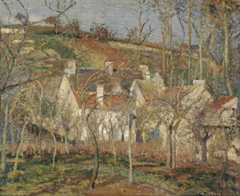 Red roofs, corner of a village, winter,Röda tak, hörn av en by, vinter,Camille Pissarro,Oljemålning