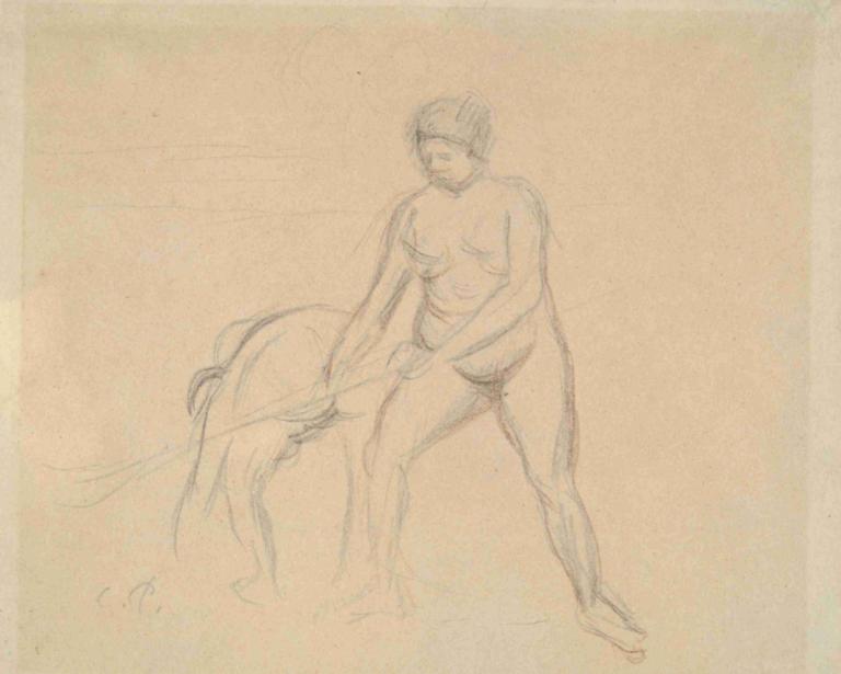 Study of Two Female Figures,Studie av två kvinnofigurer,Camille Pissarro,Skiss,Skiss, skiss, penis, 1 tjej