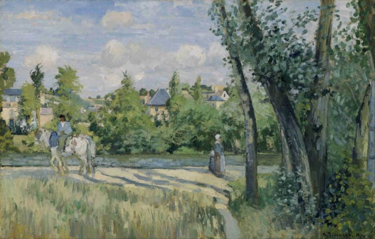 Sunlight on the Road, Pontoise,Solljus på vägen, Pontoise,Camille Pissarro,Oljemålning,Oljemålning, utomhus