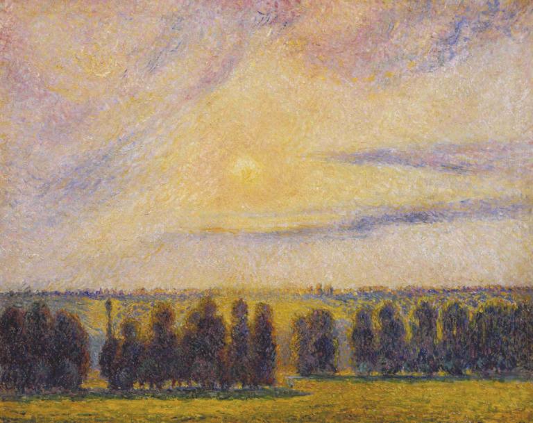 Sunset at Eragny,Solnedgång vid Eragny,Camille Pissarro,Oljemålning,Oljemålning, inga människor, landskap