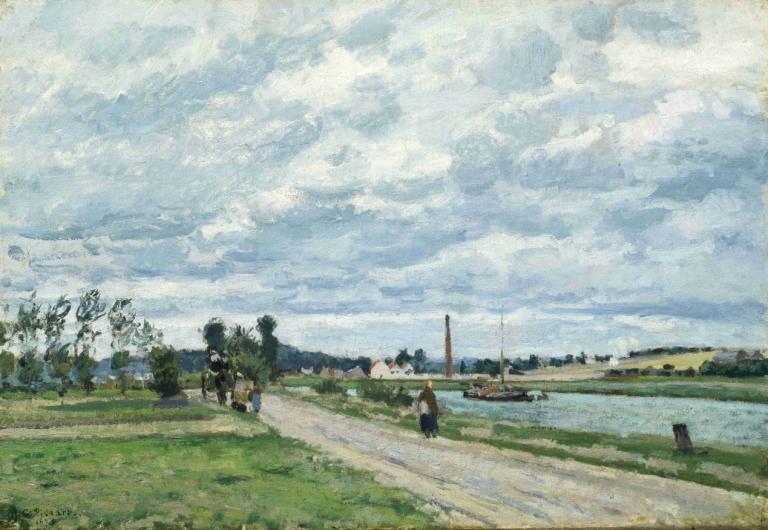 The Banks of the Oise near Pontoise,Stränderna vid floden Oise nära Pontoise,Camille Pissarro,Oljemålning