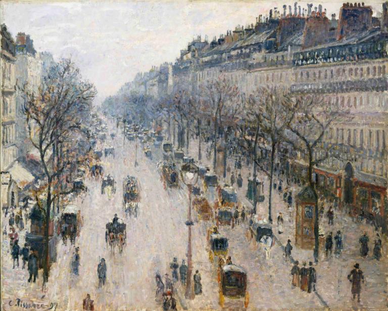 The Boulevard Montmartre on a Winter Morning,Boulevard Montmartre en vintermorgon,Camille Pissarro