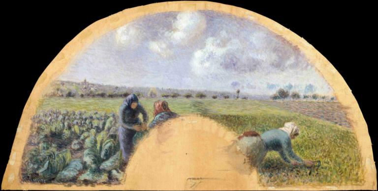 The Cabbage Gatherers,Kålsamlarna,Camille Pissarro,Oljemålning,Oljemålning, utomhus, fält, gräs, moln