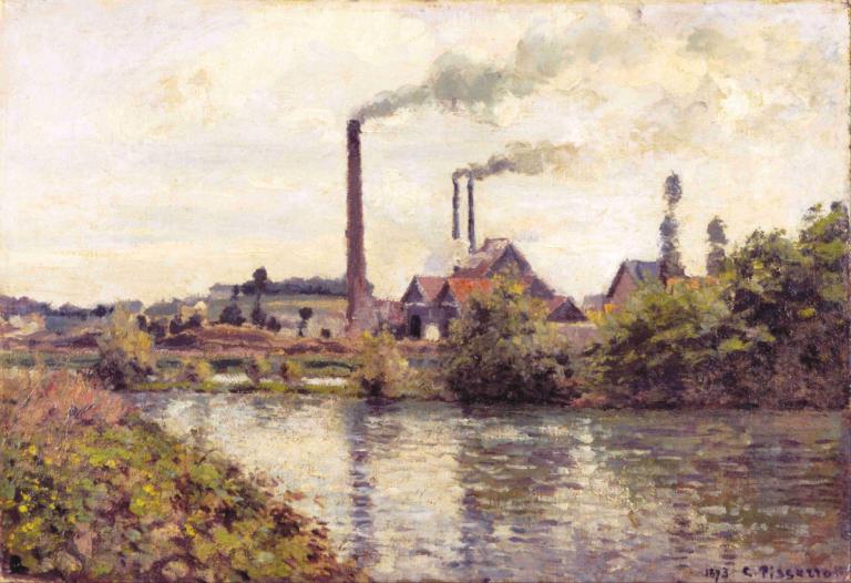 The Factory at Pontoise,Die Fabrik in Pontoise,Camille Pissarro,Ölgemälde,Ölgemälde, Landschaft