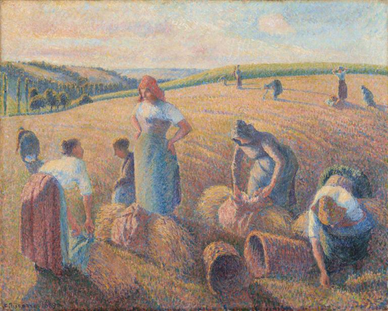 The Gleaners,Die Gleaner,Camille Pissarro,Ölgemälde,Ölgemälde, draußen, mehrere Mädchen, Hemd, weißes Hemd