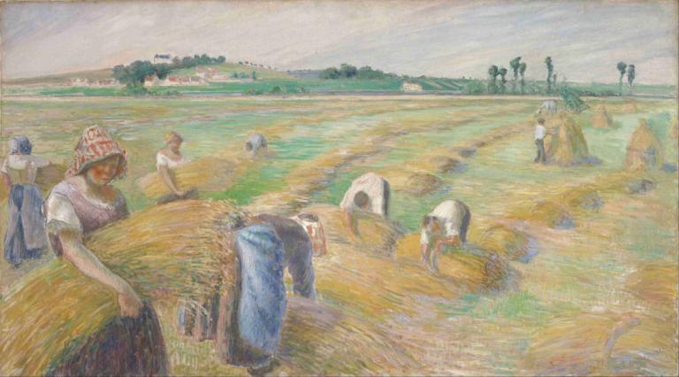 The Harvest,Sklizeň,Camille Pissarro,Olejomalba,Olejomalba, venku, více dívek, více chlapců, tradiční média