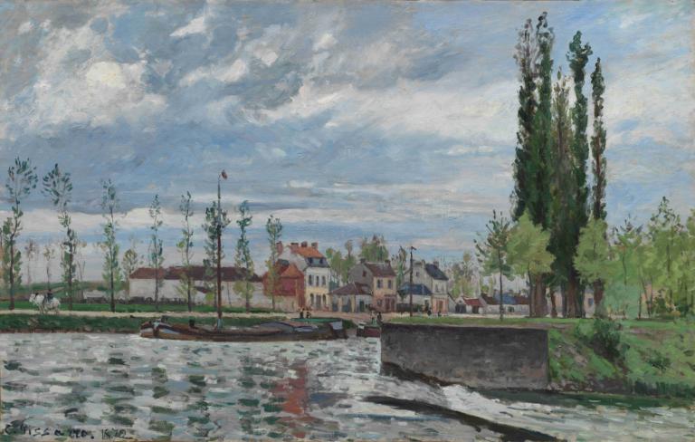 The Lock at Pontoise,Zámek v Pontoise,Camille Pissarro,Olejomalba,Olejomalba, žádní lidé, scenérie, venku