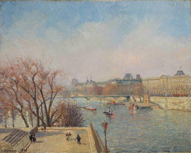 The Louvre, Morning, Sunlight,Louvre, ráno, sluneční světlo,Camille Pissarro,Olejomalba,Olejomalba, strom