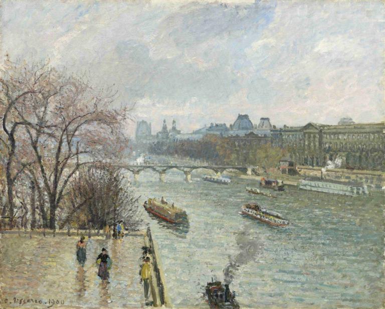 The Louvre,Afternoon Rainy Weather,Louvre, odpolední deštivé počasí,Camille Pissarro,Olejomalba,Olejomalba