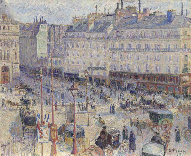 The Place du Havre, Paris,Place du Havre, Paříž,Camille Pissarro,Olejomalba,Olejomalba, pozemní vozidlo