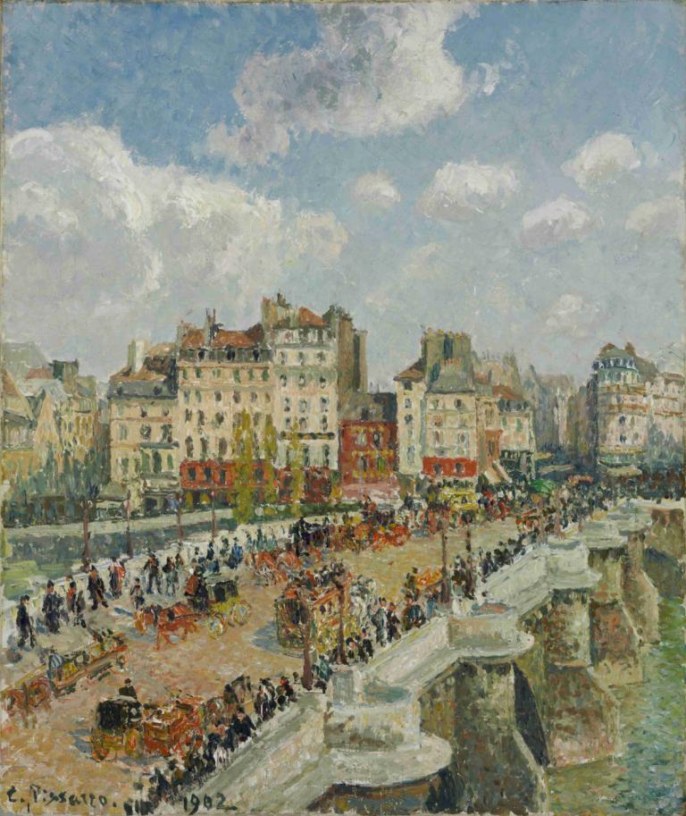 The Pont-Neuf,Pont-Neuf,Camille Pissarro,Olejomalba,Olejomalba, scenérie, mrak, nebe, venku, žádní lidé, den