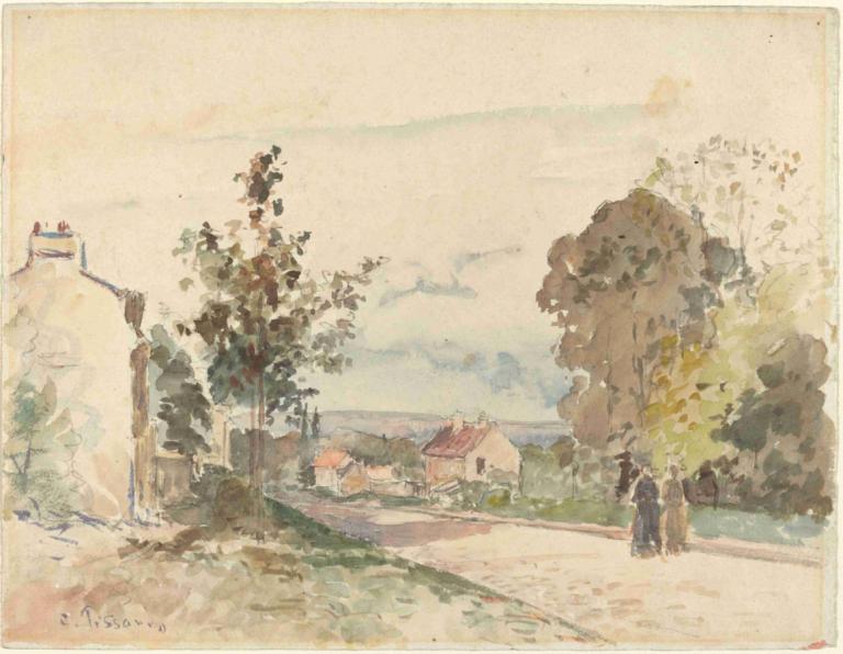 The Road from Versailles to Louveciennes,Cesta z Versailles do Louveciennes,Camille Pissarro,Akvarel,Akvarel