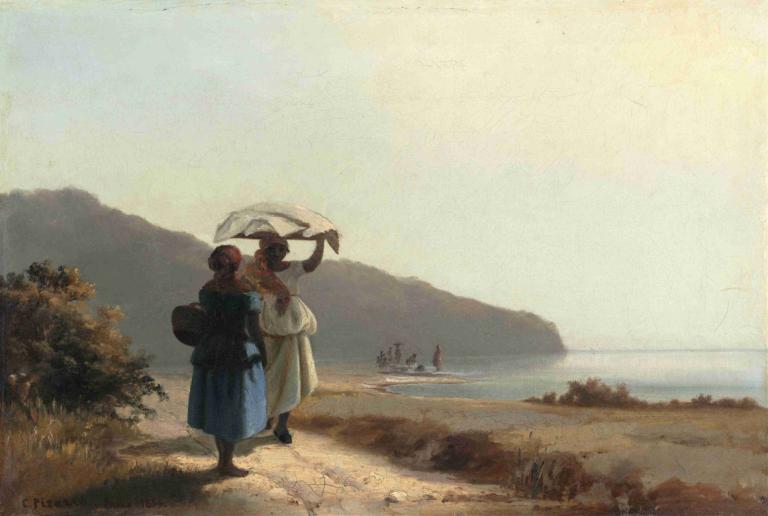 Two Women Chatting by the Sea,St. Thomas,Kaksi naista keskustelemassa meren rannalla,St. Thomas