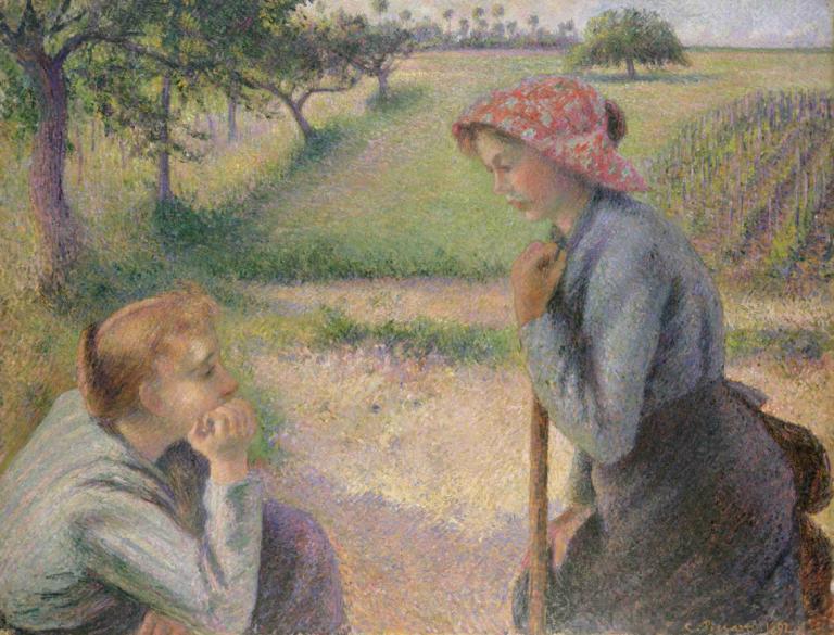 Two Young Peasant Women,Kaksi nuorta talonpoikaisnaista,Camille Pissarro,Öljymaalaus,Öljymaalaus