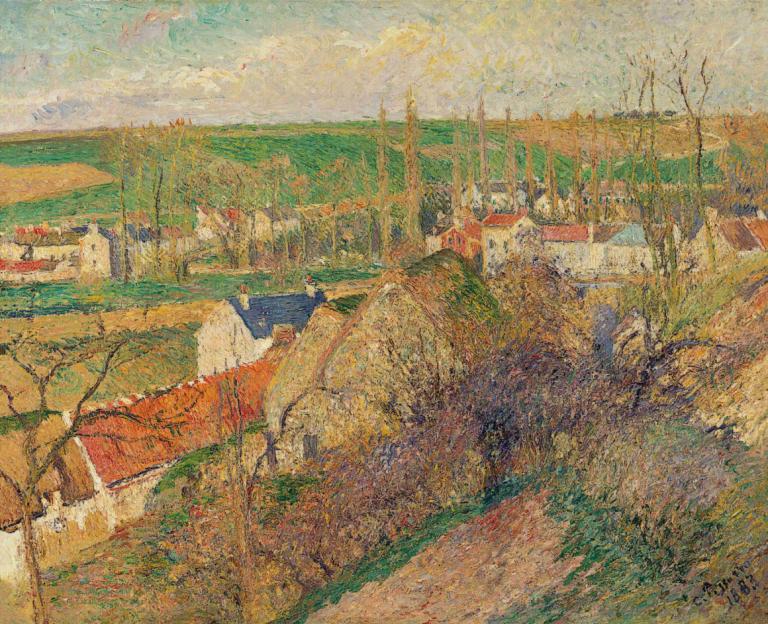 Vue Sur Le Village D'osny,Camille Pissarro,Öljymaalaus,Öljymaalaus, 1 tyttö, ulkona, yksin, puu, maisema