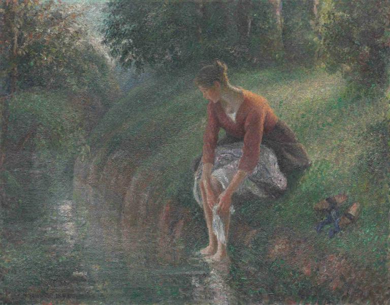 Woman Bathing Her Feet in a Brook,Seorang Wanita Memandikan Kakinya di Sungai,Camille Pissarro