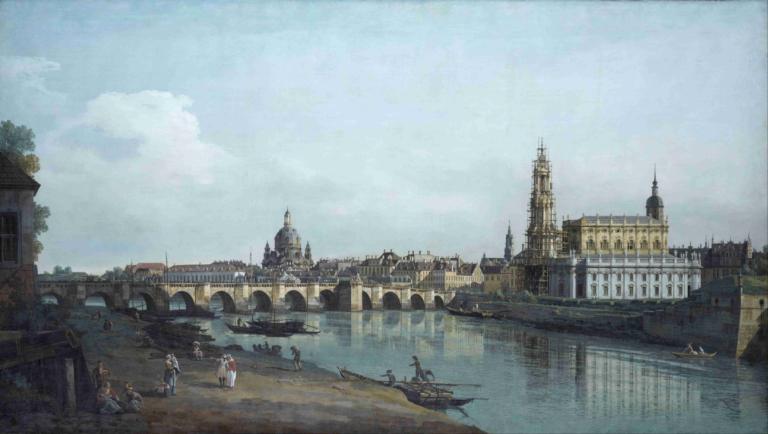 Dresden seen from the Right Bank of the Elbe, beneath the Augusts Bridge,Dresden z desnega brega Labe