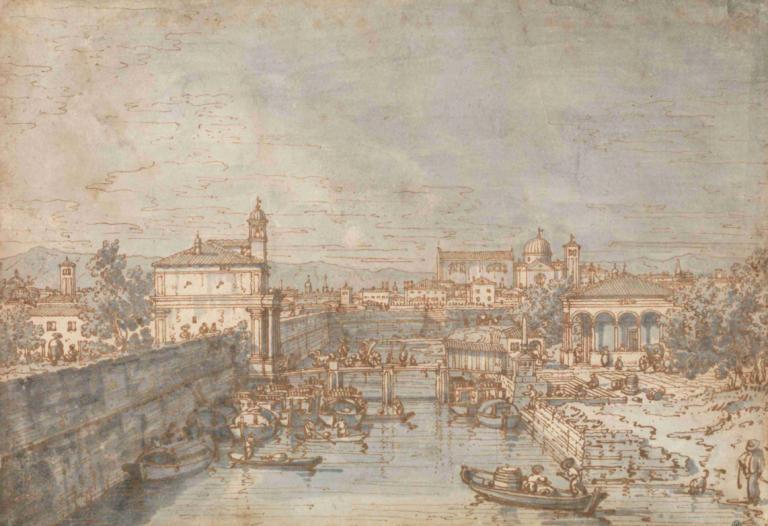 Padua; The River Bacchiglione and the Porta Portello,Pardova; sông Bachilião và Potaportromen.,Canaletto