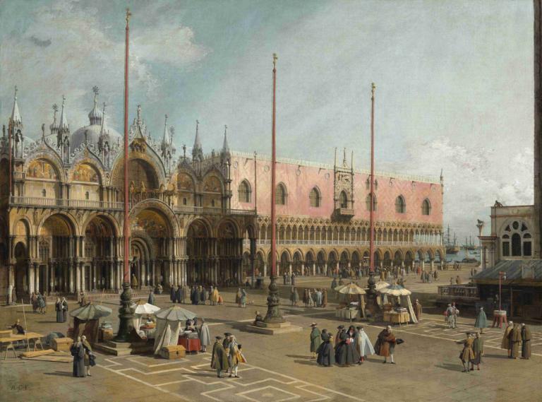 The Square of Saint Mark's,Venice,San Marcoplein, Venetië,Canaletto,Olieverf,Olieverf, buitenshuis, 6+jongens