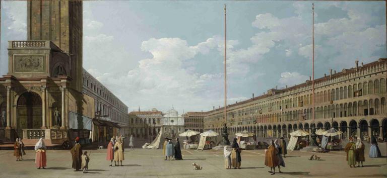 Venice, the Molo with Santa Maria della Salute,威尼斯，與聖瑪麗亞致敬的Molo,Canaletto,卡納萊托,油畫,油畫, 戶外, 天空, 6+男孩, 雲, 多個男孩