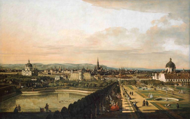 Vienna Viewed from the Belvedere Palace,Pohled na Vídeň z paláce Belvedere,Canaletto,Olejomalba,Olejomalba