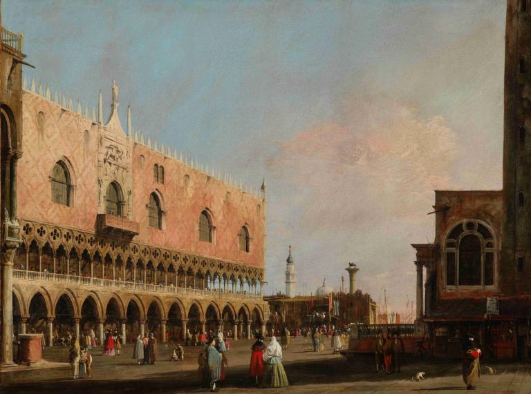 View of the Piazzetta San Marco Looking South,남쪽을 바라보는 피아제타 산 마르코의 전경,Canaletto,카날레토,오일 페인팅,오일 페인팅, 옥외, 하늘