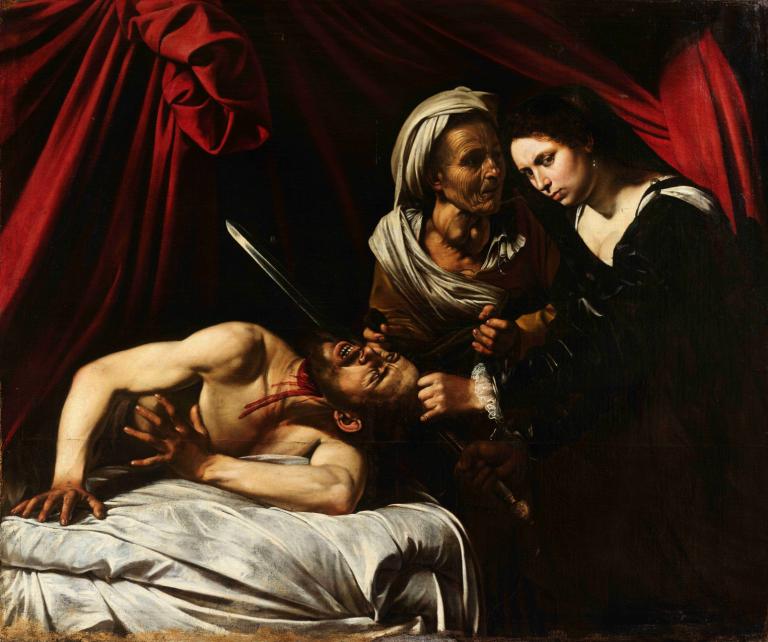 Judith Beheading Holofernes,Caravaggio,Oil Painting,Oil Painting, fine art parody, multiple boys, parody