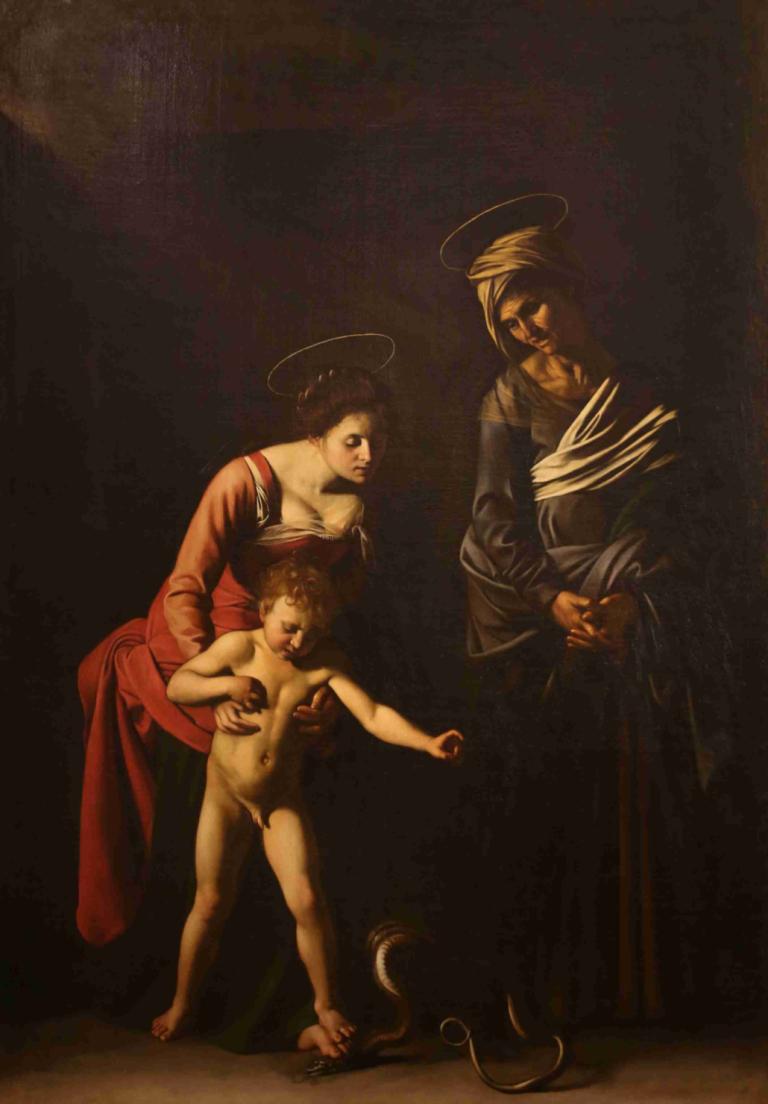 Madonna and Child with Saint Anne,Caravaggio,Oil Painting,Oil Painting, fine art parody, halo, parody, nude