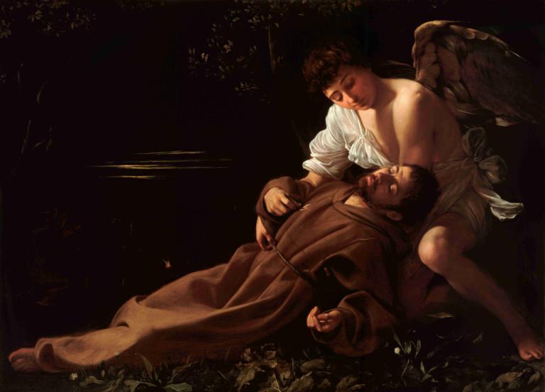 Saint Francis of Assisi in Ecstasy,Caravaggio,Oil Painting,Oil Painting, fine art parody, multiple boys