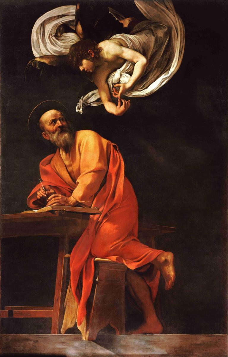 Saint Matthew and the angel,Saint Matteus og engelen,Caravaggio,Oljemaleri,Oljemaleri, kunstparodi