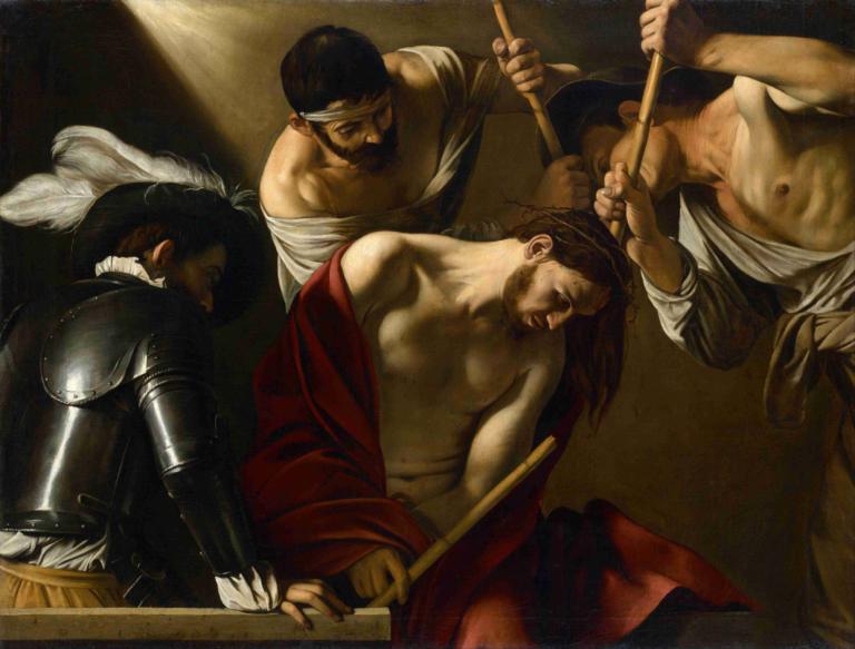 The Crowning with Thorns,Kronanje s trnjem,Caravaggio,Oljna slika,Oljna slika, moški fokus, več fantov, oklep