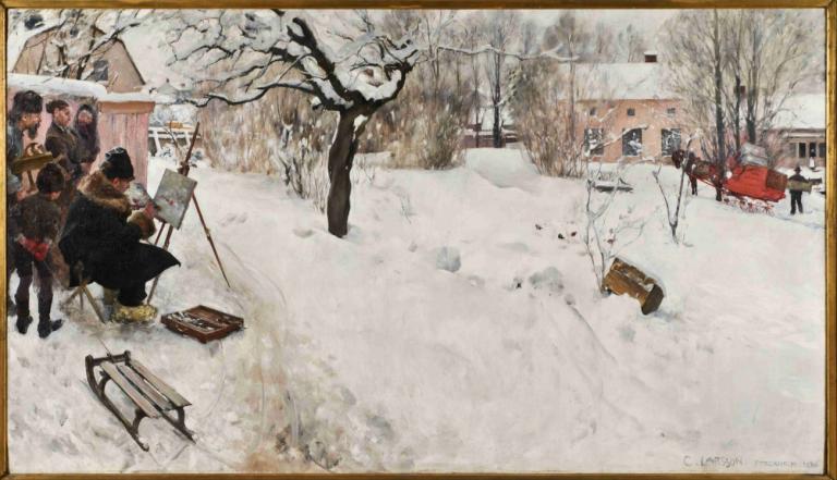 Open-Air Painter. Winter-Motif from Åsögatan 145, Stockholm,Carl Larsson,Oil Painting,Oil Painting, snow