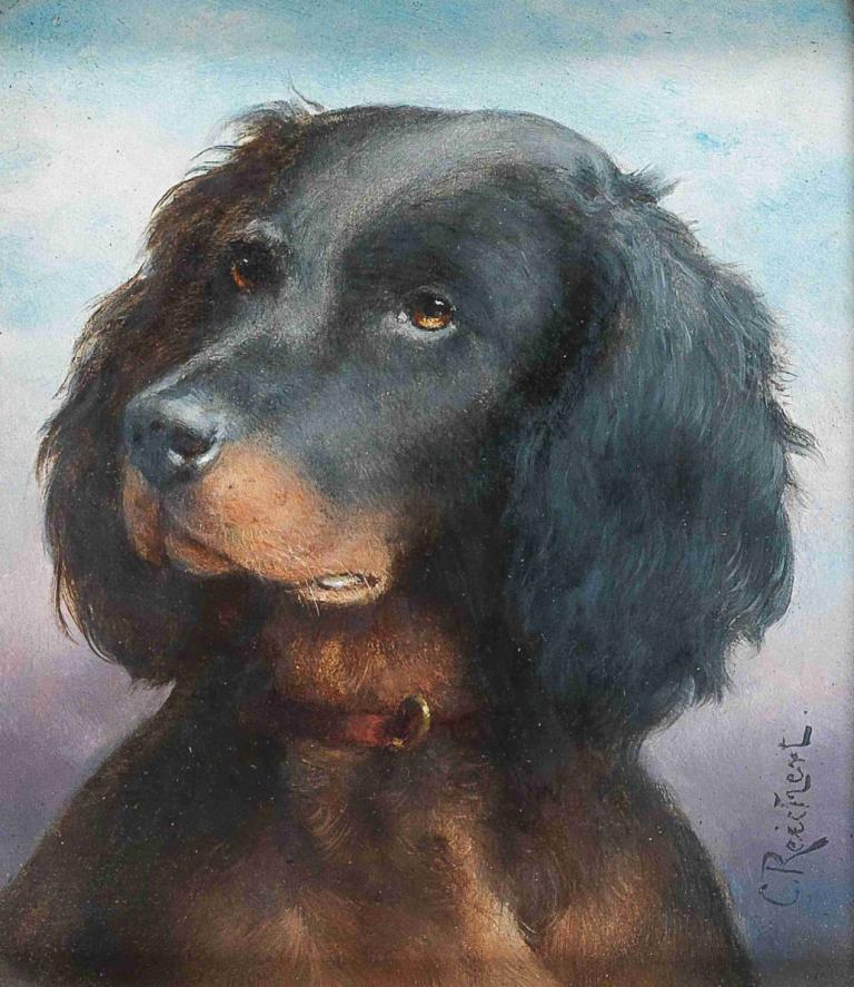 A Questioning Look,Carl Reichert,Oil Painting,Oil Painting, no humans, dog, realistic, traditional media