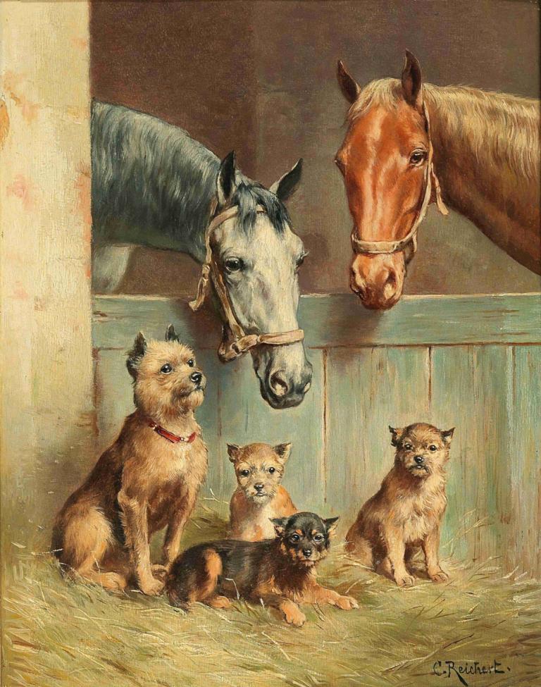 Animal Friendship,Przyjaźń ze zwierzętami,Carl Reichert,Obraz olejny,Obraz olejny, żadnych ludzi