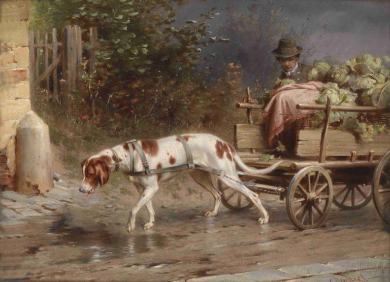 Auf dem Weg zum Markt,De camino al mercado,Carl Reichert,Pintura al óleo,Pintura al óleo, pintura (medio)